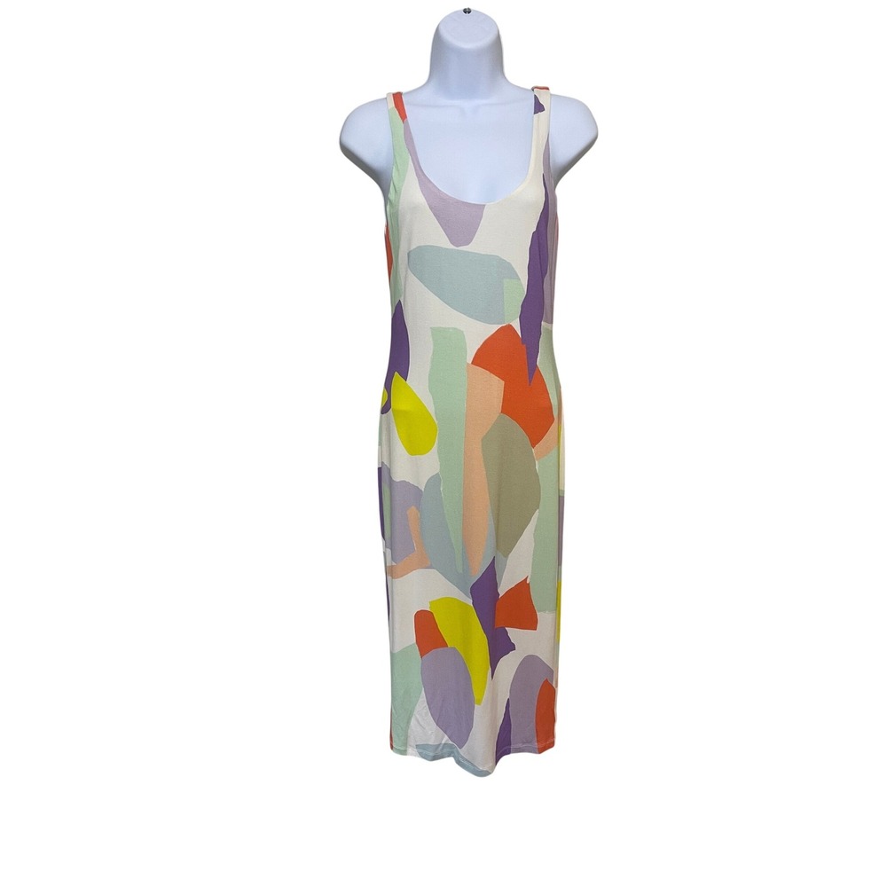 Alice Olivia Geo Collage Cream Multi Tank Midi Dress Size 2 NWT